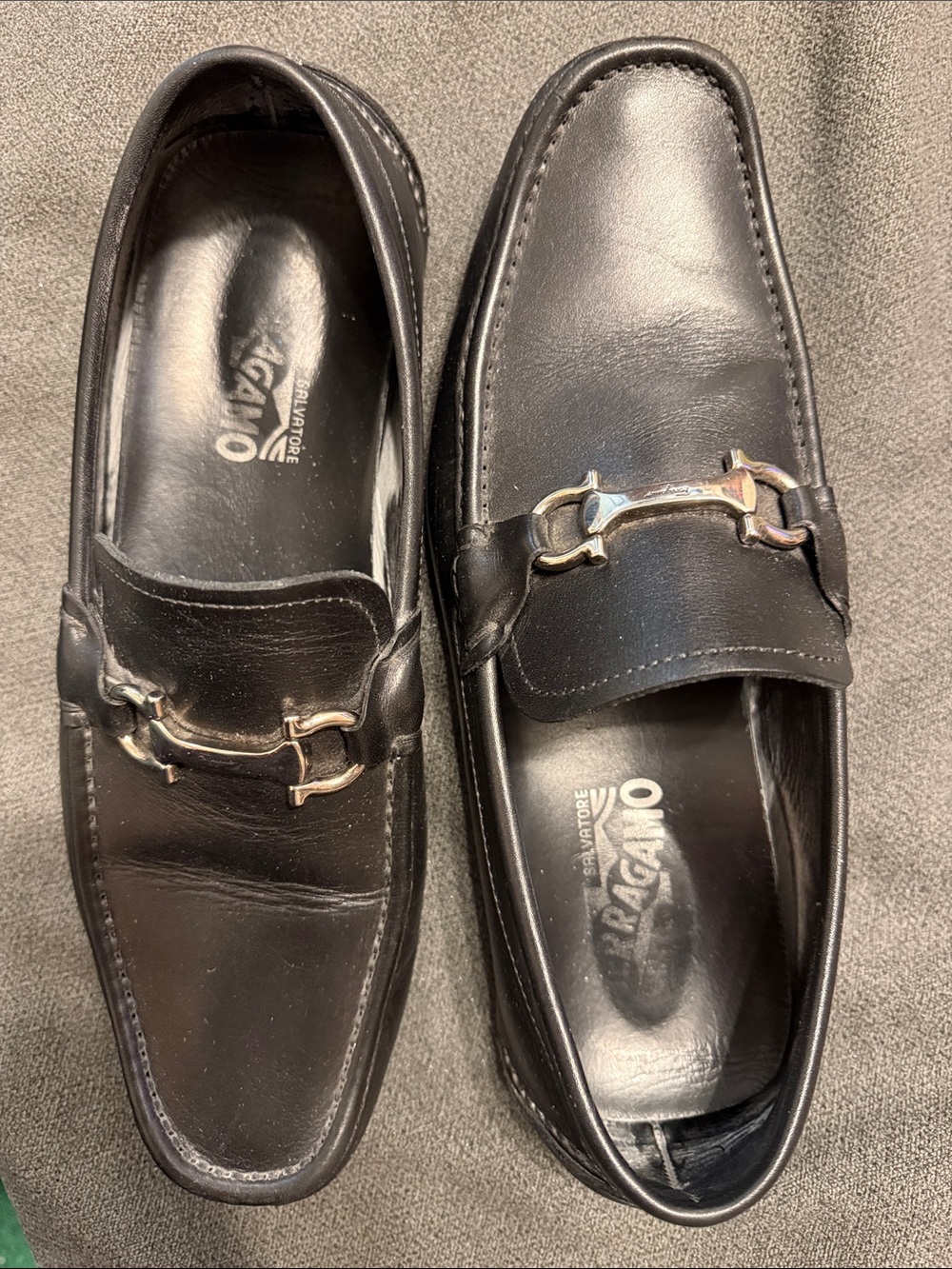Salvatore Ferragamo Black Leather Gancini Bit Slip-On Loafers